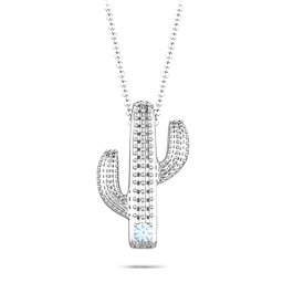 Cutesy Cactus Necklace in 925 Sterling Silver with Blue Topaz
