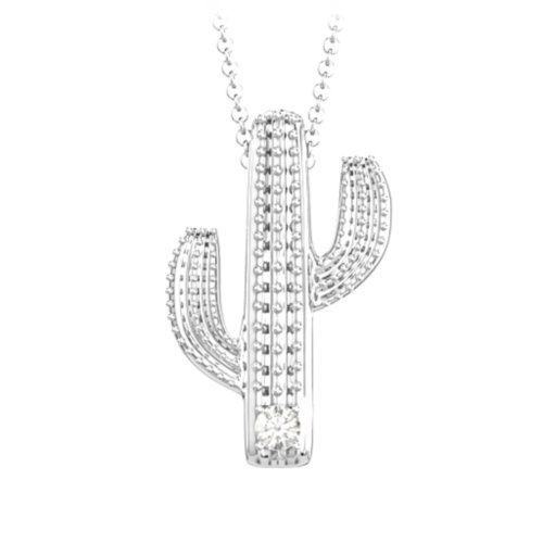 Cutesy Cactus Necklace – Sterling Silver with Cubic Zirconia
