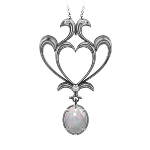 Sparkling Seduction Vintage Inspired Cabochon Charm Pendant – Sterling Silver with Opal and Cubic Zirconia