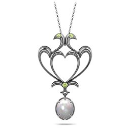 Sparkling Seduction Vintage Inspired Cabochon Charm Pendant in 925 Sterling Silver with Opal and Peridot