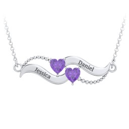 Hearts on a Wave Pendant in 925 Sterling Silver with Amethyst