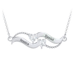 Hearts on a Wave Pendant in 925 Sterling Silver
