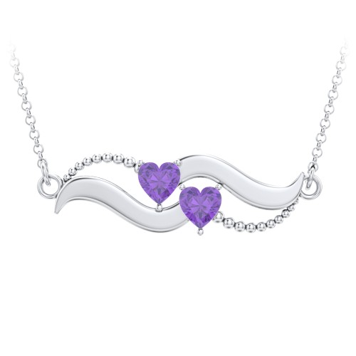 Hearts on a Wave Pendant – Sterling Silver with Amethyst