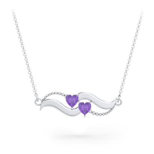 Hearts on a Wave Pendant – Sterling Silver with Amethyst