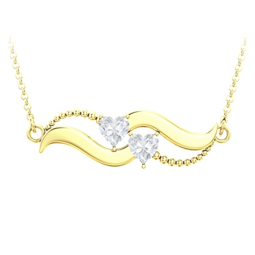 Hearts on a Wave Pendant – 10K Yellow Gold with Cubic Zirconia