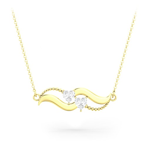 Hearts on a Wave Pendant – 10K Yellow Gold with Cubic Zirconia