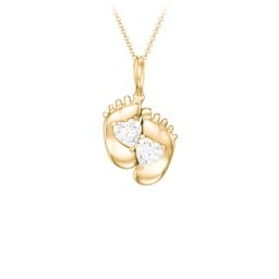 Engravable Baby Feet Two Stone Pendant