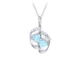 Engravable Baby Feet Two Stone Pendant