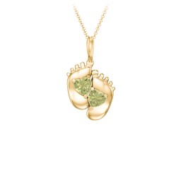 Engravable Baby Feet Two Stone Pendant in 10K Solid Yellow Gold with Peridot