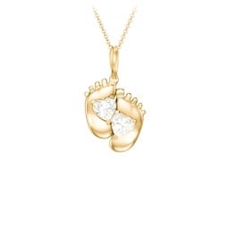 Engravable Baby Feet Two Stone Pendant