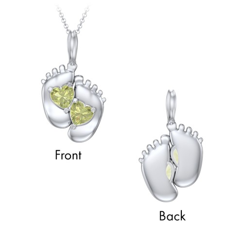 Engravable Baby Feet Two Stone Pendant – Sterling Silver with Peridot