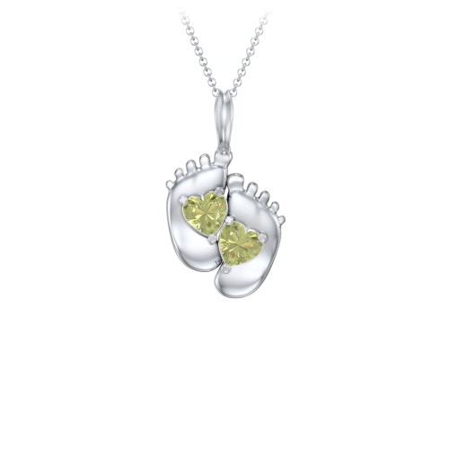 Engravable Baby Feet Two Stone Pendant – Sterling Silver with Peridot