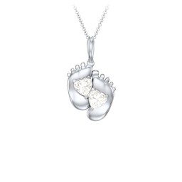 Engravable Baby Feet Two Stone Pendant in 925 Sterling Silver