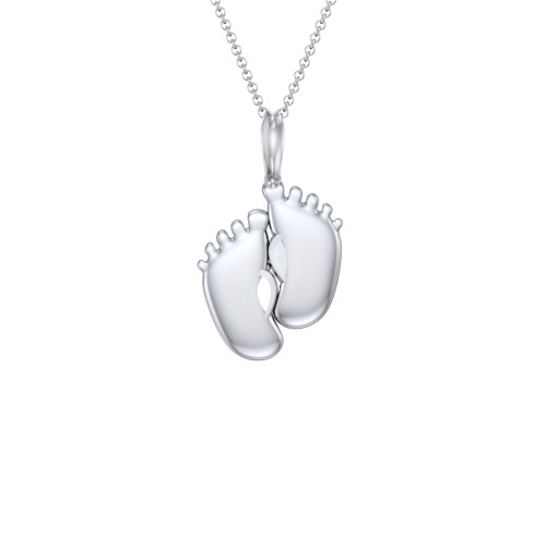 Engravable Baby Feet Two Stone Pendant – Sterling Silver with Aquamarine and Blue Topaz