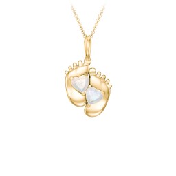 Engravable Baby Feet Two Stone Pendant in 10K Solid Yellow Gold with Opal
