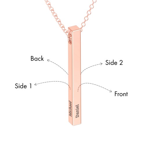 Vertical 3D Bar Necklace with Engraving – 10K Rose Gold