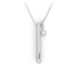 Vertical 3D Bar Necklace with Engraving in 925 Sterling Silver with Lab Diamond