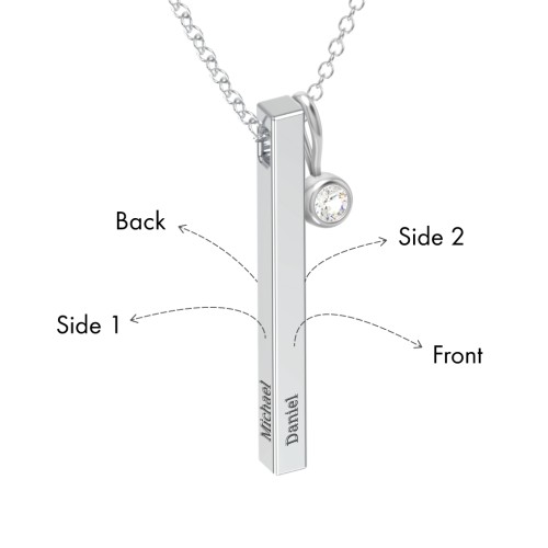 Vertical 3D Bar Necklace with Engraving – Sterling Silver with Lab Diamond