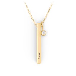 Vertical 3D Bar Necklace with Engraving in Vermeil with Lab Diamond