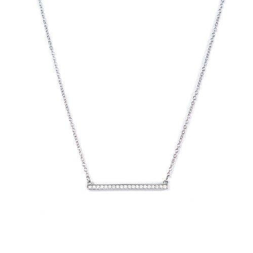 Horizontal Bar Necklace with Gemstones – Sterling Silver with Diamond