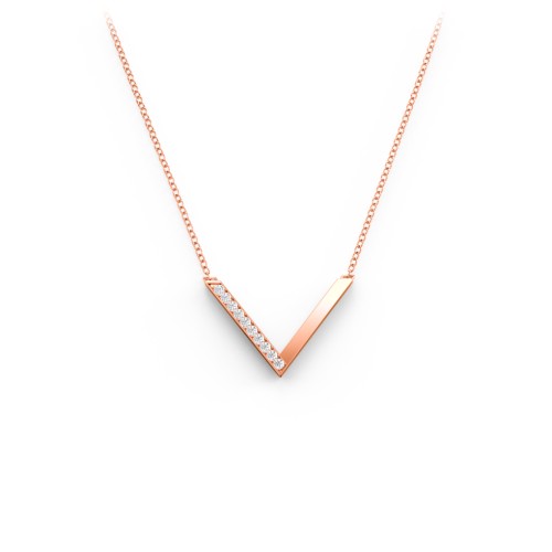 "V" Necklace with Gemstones – 10K Rose Gold with White Premium Zirconia