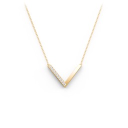 "V" Necklace with Gemstones in 10K Solid Yellow Gold with White Premium Zirconia