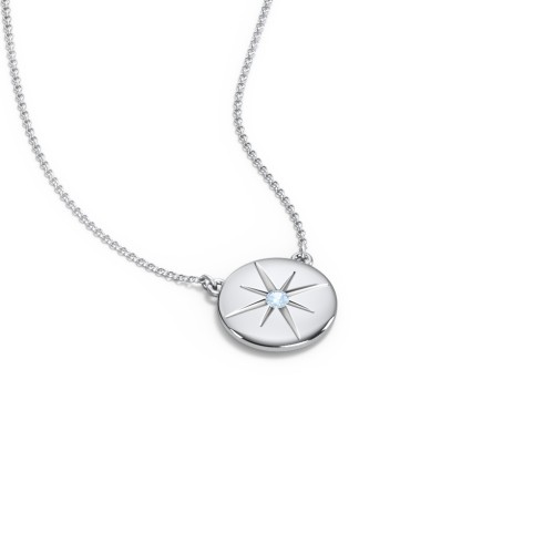 Disc Pendant with Star Set Gemstone – Sterling Silver with Blue Topaz