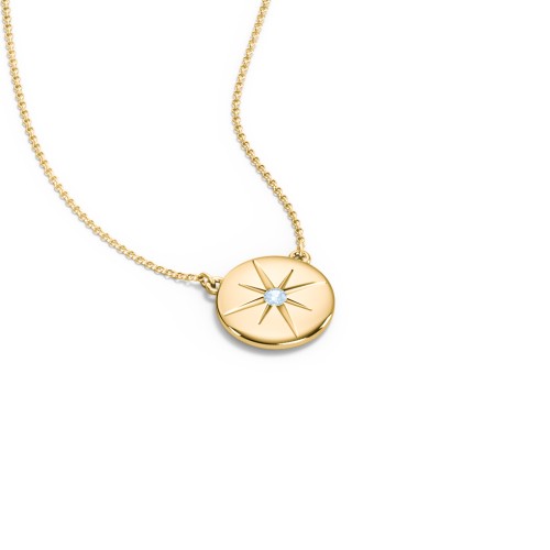 Disc Pendant with Star Set Gemstone – 18K Gold Plated Silver with Blue Topaz