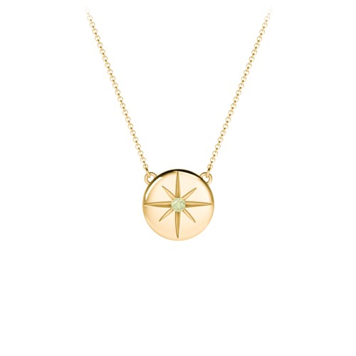 Disc Pendant with Star Set Gemstone – 18K Gold Plated Silver with Peridot
