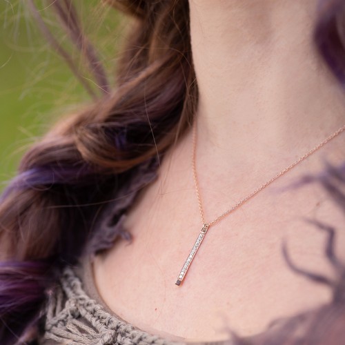 Triangle Bar Pendant with Accents – 10K Rose Gold with White Premium Zirconia