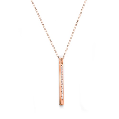 Triangle Bar Pendant with Accents – 10K Rose Gold with White Premium Zirconia