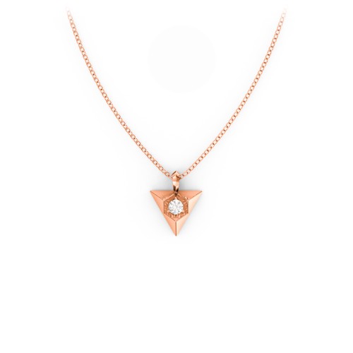 Triangle Pendant with Gemstone – 10K Rose Gold with Cubic Zirconia