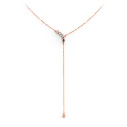 Bezel Gemstone Lariat with Ball Charm in 10K Solid Rose Gold with White Premium Zirconia, Blue Topaz, Mint Premium Zirconia, Blue Sapphire, and Black Premium Zirconia