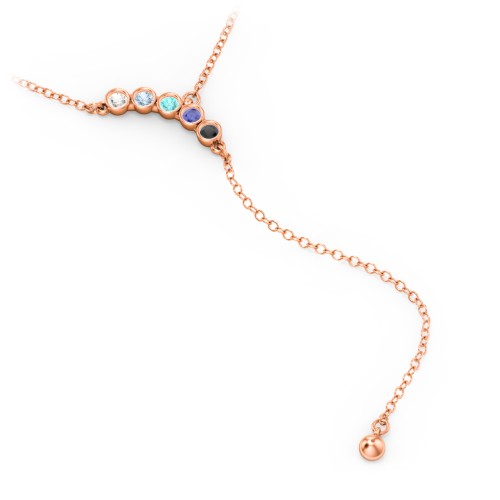 Bezel Gemstone Lariat with Ball Charm – 10K Rose Gold with Cubic Zirconia, Blue Topaz, Mint Premium Zirconia, Blue Sapphire, and Black Premium Zirconia