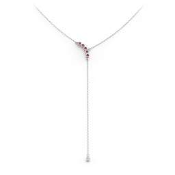 Bezel Gemstone Lariat with Ball Charm in 925 Sterling Silver with Garnet