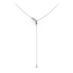 Bezel Gemstone Lariat with Ball Charm in 925 Sterling Silver with White Premium Zirconia, Blue Topaz, Mint Premium Zirconia, Blue Sapphire, and Black Premium Zirconia