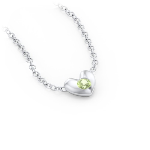 Puffed Heart Pendant with Gemstone – Sterling Silver with Peridot