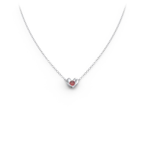 Puffed Heart Pendant with Gemstone – Sterling Silver with Garnet