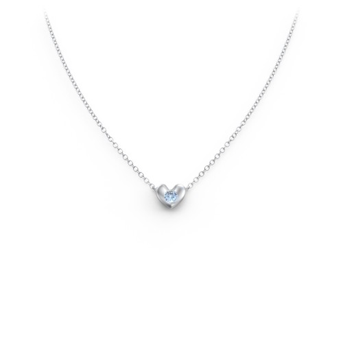 Puffed Heart Pendant with Gemstone – Sterling Silver with Blue Topaz