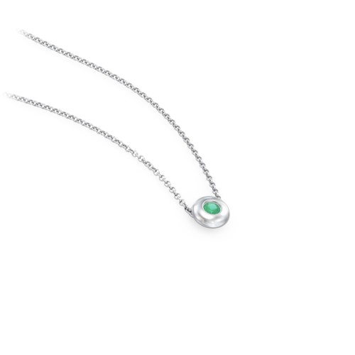 Solitaire 2mm Round Gemstone Pendant – Sterling Silver with Emerald