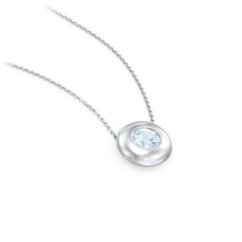 Solitaire 5mm Round Gemstone Pendant – Sterling Silver with Aquamarine