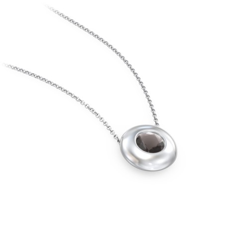 Solitaire 5mm Round Gemstone Pendant – Sterling Silver with Smokey Quartz