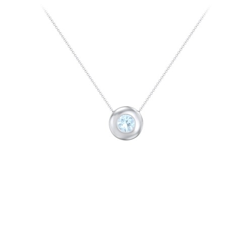 Solitaire 5mm Round Gemstone Pendant – Sterling Silver with Aquamarine