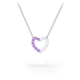 Dual Birthstone Heart Pendant in 925 Sterling Silver with Amethyst and Cubic Zirconia
