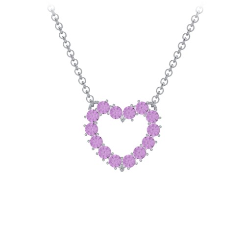 Dual Birthstone Heart Pendant – Sterling Silver with Amethyst