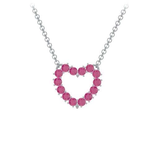 Dual Birthstone Heart Pendant – Sterling Silver with Ruby
