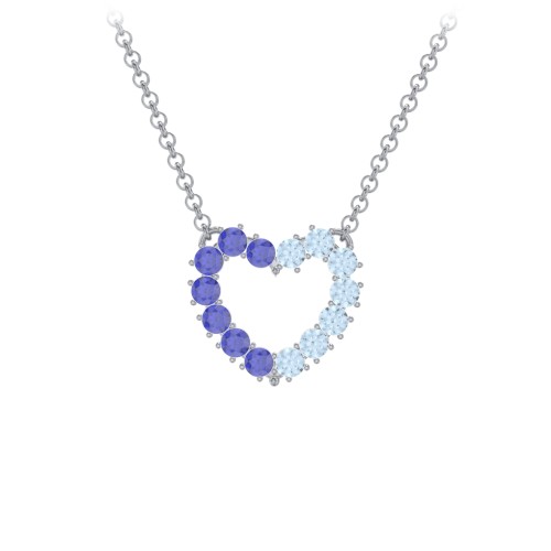 Dual Birthstone Heart Pendant – Sterling Silver with Blue Sapphire and Blue Topaz