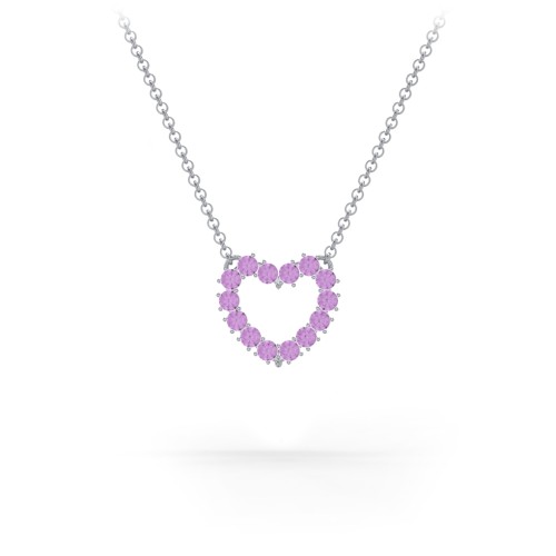 Dual Birthstone Heart Pendant – Sterling Silver with Amethyst