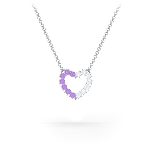 Dual Birthstone Heart Pendant – Sterling Silver with Amethyst and Cubic Zirconia