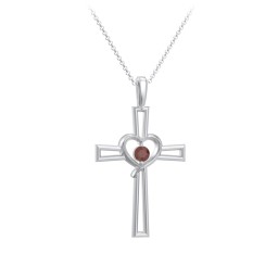 Cross and Heart Pendant with Birthstone